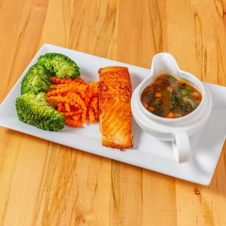 Grilled Salmon Steak with Basil Sauce